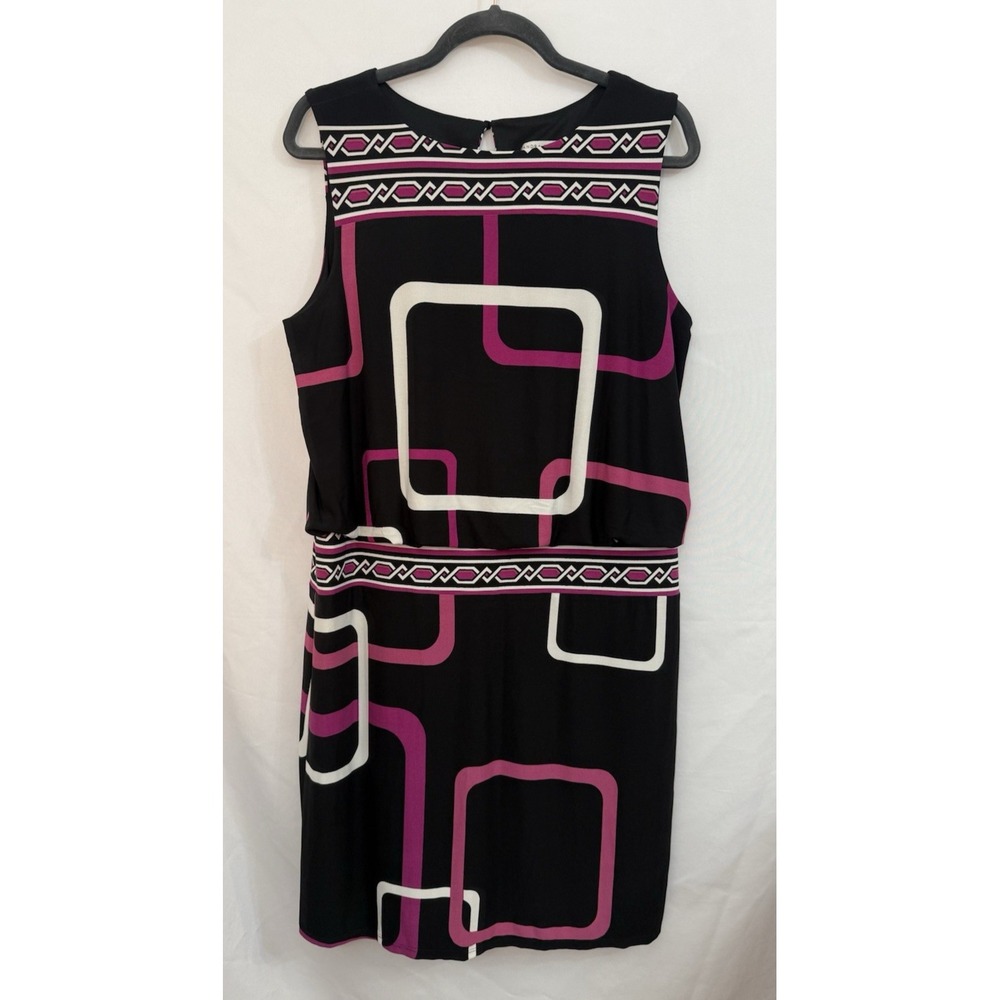 Sandra Darren Purple‎ Black Gathered Waist Sleeveless Dress Womens Size 14